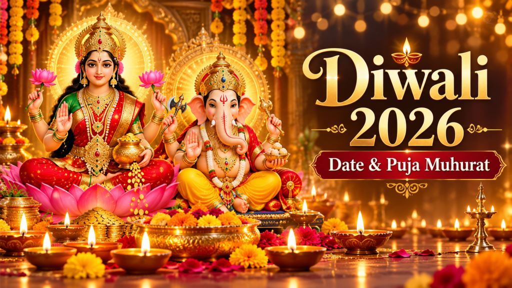 Diwali 2026 Date, Diwali 2026: Date, Lakshmi-Ganesh Puja Muhurat, and Its Significance Diwali, also known as Deepavali, is one of the most popular Hindu festivals. Every year, families celebrate this festival with devotion, joy, and beautiful rows of glowing diyas. More importantly, Diwali reminds us that light can overcome darkness and goodness can triumph over evil. In 2026, Diwali falls on Sunday, 8 November, according to the widely followed North Indian calendar. On this auspicious occasion, devotees worship Goddess Lakshmi and Lord Ganesha to seek prosperity, wisdom, peace, and happiness. Additionally, families clean their homes, decorate their entrances, prepare sweets, and share gifts with loved ones. In this article, you will discover the Diwali 2026 date, Lakshmi-Ganesh Puja Muhurat, Amavasya Tithi, traditional puja vidhi, and spiritual significance. ## Diwali 2026 Date and Important Details Diwali 2026 falls on Sunday, 8 November. Hindus traditionally celebrate this festival on Kartik Amavasya, the new moon day of the Hindu lunar month of Kartik. Here are the important details: - **Festival:** Diwali (Deepavali) - **Date:** Sunday, 8 November 2026 - **Tithi:** Kartik Amavasya - **Main Puja:** Lakshmi-Ganesh Puja - **Auspicious period:** Evening Pradosh Kaal - **Main significance:** The victory of light over darkness and good over evil During Diwali, families welcome prosperity and happiness through prayers and traditional rituals. Meanwhile, children enjoy festive treats, relatives exchange greetings, and communities illuminate streets and homes with decorative lights. ## Lakshmi-Ganesh Puja Muhurat 2026 The Lakshmi-Ganesh Puja Muhurat plays an important role in Diwali celebrations. Traditionally, devotees perform Lakshmi Puja during Pradosh Kaal, the period around sunset. However, the exact auspicious timing depends on the city and the local Panchang. For New Delhi, the published Lakshmi Puja Muhurat is approximately 5:54 PM to 7:50 PM on 8 November 2026. Therefore, devotees should check their local Panchang before beginning the puja. ### Amavasya Tithi on Diwali 2026 According to the New Delhi Panchang, Amavasya Tithi begins at approximately 11:27 AM on 8 November and ends at approximately 12:31 PM on 9 November 2026. Please note that these timings may vary slightly by location and Panchang source. ## Why Do Hindus Worship Lakshmi and Ganesha on Diwali? Goddess Lakshmi represents wealth, prosperity, abundance, and well-being. Consequently, devotees worship her on Diwali and pray for peace and financial stability in their homes. Lord Ganesha, on the other hand, represents wisdom, auspicious beginnings, and the removal of obstacles. For this reason, many families worship Ganesha alongside Goddess Lakshmi. Together, these deities remind devotees that true prosperity requires both material well-being and wise decisions. Moreover, sincere prayer, honesty, gratitude, and generosity help people live more meaningful lives. ## Spiritual Significance of Diwali ### 1. Victory of Good over Evil Diwali celebrates the triumph of righteousness over evil. According to a widely followed North Indian tradition, people welcomed Lord Rama back to Ayodhya after his fourteen-year exile and victory over Ravana by lighting rows of lamps. As a result, diyas became an enduring symbol of hope, celebration, and goodness. ### 2. Blessings of Goddess Lakshmi Goddess Lakshmi symbolizes prosperity, fortune, and abundance. Therefore, devotees clean their homes, decorate their entrances, and perform Lakshmi Puja with devotion. However, the deeper message of the festival extends beyond material wealth. True prosperity also includes peace, good health, loving relationships, and compassion for others. ### 3. Wisdom and the Blessings of Lord Ganesha Lord Ganesha symbolizes intelligence, wisdom, and the removal of obstacles. Consequently, devotees seek his blessings before beginning important activities and religious ceremonies. By worshipping Ganesha with Goddess Lakshmi, families express their hope for prosperity guided by wisdom, humility, and good intentions. ### 4. The Victory of Inner Light The diya carries a powerful spiritual message. Just as a small lamp illuminates a dark room, knowledge can help people overcome ignorance, fear, and negativity. Furthermore, Diwali encourages everyone to reflect on personal growth, forgive past mistakes, and begin again with positive intentions. ### 5. Charity and Compassion Diwali also provides an opportunity to serve others. For example, devotees can feed hungry people, distribute essential supplies, support charitable activities, and help families facing financial difficulties. In this way, people extend the happiness of Diwali beyond their homes. Ultimately, kindness and generosity make the festival more meaningful for everyone. ## Diwali 2026 Puja Vidhi: Step-by-Step Guide Devotees can follow these traditional steps to perform Lakshmi-Ganesh Puja at home. Although customs differ between families, the following method provides a simple starting point. ### Step 1: Clean and Decorate Your Home First, clean your home and prepare a peaceful puja area. Then, decorate the entrance with rangoli, flowers, torans, and traditional diyas. ### Step 2: Arrange the Puja Samagri Before the auspicious time begins, collect the necessary puja items. These commonly include idols or pictures of Lakshmi and Ganesha, flowers, sweets, fruits, kumkum, akshat, incense, a diya, and a water-filled kalash. Additionally, prepare any other offerings required by your family tradition. ### Step 3: Place the Deities on the Altar Next, spread a clean cloth on the altar and place the idols or pictures respectfully. Arrange the offerings neatly so you can perform the puja without interruption. ### Step 4: Worship Lord Ganesha Begin with prayers to Lord Ganesha. Offer flowers and sweets, and ask for wisdom and the removal of obstacles. You can chant: **Om Gan Ganapataye Namah.** ### Step 5: Worship Goddess Lakshmi After Ganesha Puja, offer flowers, kumkum, akshat, and sweets to Goddess Lakshmi. Many families also worship their account books and business records during this ritual. You can chant: **Om Shreem Mahalakshmyai Namah.** ### Step 6: Offer Bhog and Perform Aarti Then, offer fruits, sweets, and other traditional bhog. Perform Lakshmi-Ganesh Aarti and pray for peace, prosperity, wisdom, and family well-being. ### Step 7: Light Diyas and Share Happiness Finally, light diyas safely around your home and exchange festive greetings with family members and neighbours. You can also share sweets and help people in need to spread the spirit of Diwali. ## How to Celebrate an Eco-Friendly Diwali Although fireworks and decorations often form part of Diwali celebrations, you can make the festival more environmentally responsible. - First, choose traditional earthen diyas and place them safely. - Additionally, avoid excessive firecrackers to reduce smoke and noise. - Moreover, use reusable decorations and reduce plastic waste. - Instead of wasting food, share sweets and meals with neighbours. - Similarly, donate essential supplies to people who need support. - Finally, keep your home, streets, and temple surroundings clean. By following these simple practices, families can celebrate Diwali while caring for the environment, animals, and their communities. ## Frequently Asked Questions About Diwali 2026 ### When is Diwali in 2026? Diwali falls on Sunday, 8 November 2026, according to the widely followed North Indian calendar. ### What is the Lakshmi-Ganesh Puja Muhurat for Diwali 2026? For New Delhi, the published Muhurat is approximately 5:54 PM to 7:50 PM on 8 November 2026. However, devotees should check their local Panchang because timings vary by city. ### When does Amavasya Tithi begin in 2026? Amavasya begins at approximately 11:27 AM on 8 November and ends at approximately 12:31 PM on 9 November, according to the New Delhi Panchang. ### Why do people worship Goddess Lakshmi on Diwali? Devotees worship Goddess Lakshmi because she represents prosperity, abundance, and well-being. Through prayer, they seek happiness and peace for their families. ### Why is Lord Ganesha worshipped with Goddess Lakshmi? Lord Ganesha represents wisdom and the removal of obstacles, whereas Goddess Lakshmi represents prosperity. Together, they symbolize the importance of combining wealth with wisdom and responsible conduct. ### What is the significance of lighting diyas? Lighting diyas symbolizes the victory of light over darkness and knowledge over ignorance. Furthermore, the lamps represent hope, positivity, and spiritual awakening. ### How can I celebrate Diwali spiritually? You can perform Lakshmi-Ganesh Puja, chant prayers, practise gratitude, and help people in need. In addition, feeding the hungry and treating others with kindness can make your celebration more meaningful. ## Conclusion Diwali 2026, celebrated on Sunday, 8 November, offers an opportunity to welcome positivity, strengthen family relationships, and renew our spiritual commitments. By performing Lakshmi-Ganesh Puja at an appropriate local Muhurat, devotees can honour tradition and pray for prosperity, wisdom, and peace. Moreover, the festival reminds us that true happiness grows when we share what we have with others. Therefore, let us celebrate Diwali with devotion, kindness, and respect for all living beings. May Goddess Lakshmi and Lord Ganesha bless every home with happiness, wisdom, and prosperity. **Happy Diwali 2026!**